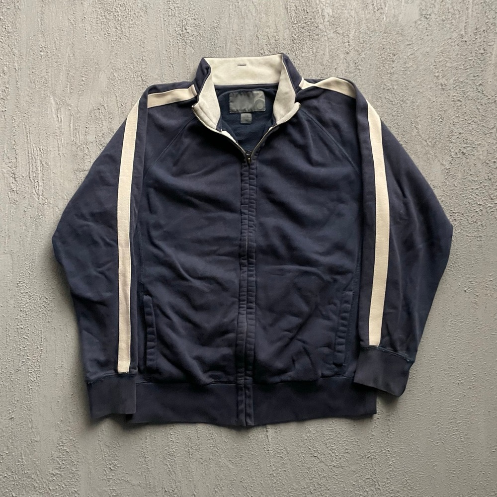 Vintage Old Navy Side Stripe Full Zip Track Jacket Mens Large Navy Blue Y2K